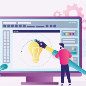 Illustration of a graphic designer working on a design project.