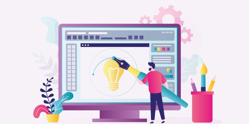 Illustration of a graphic designer working on a design project.