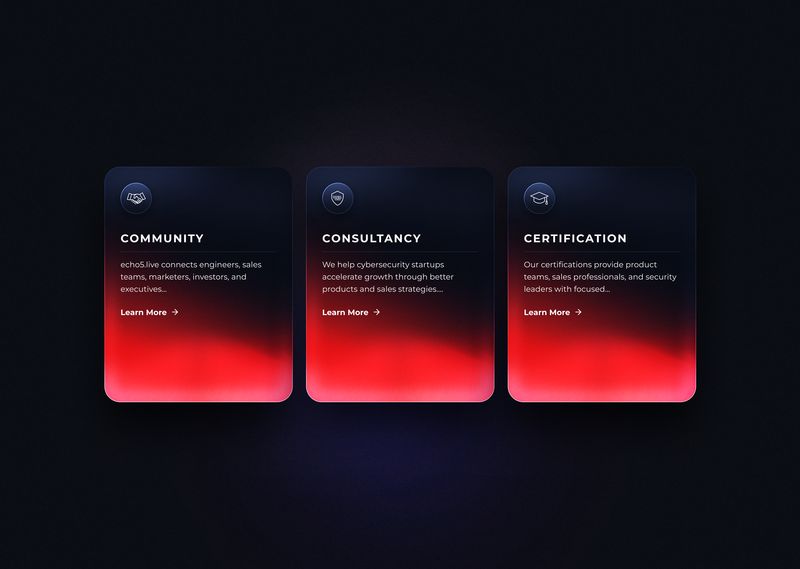 Website service graphic featuring three abstract cards for Community, Consultancy, and Certification services, each with bold icon, vibrant red-to-black gradient background, strong geometric shapes, and innovative modern style, created by Draftss, unlimited website graphic design, tech service visual example, unlimited graphic designs, draftss, draftss portfolio
