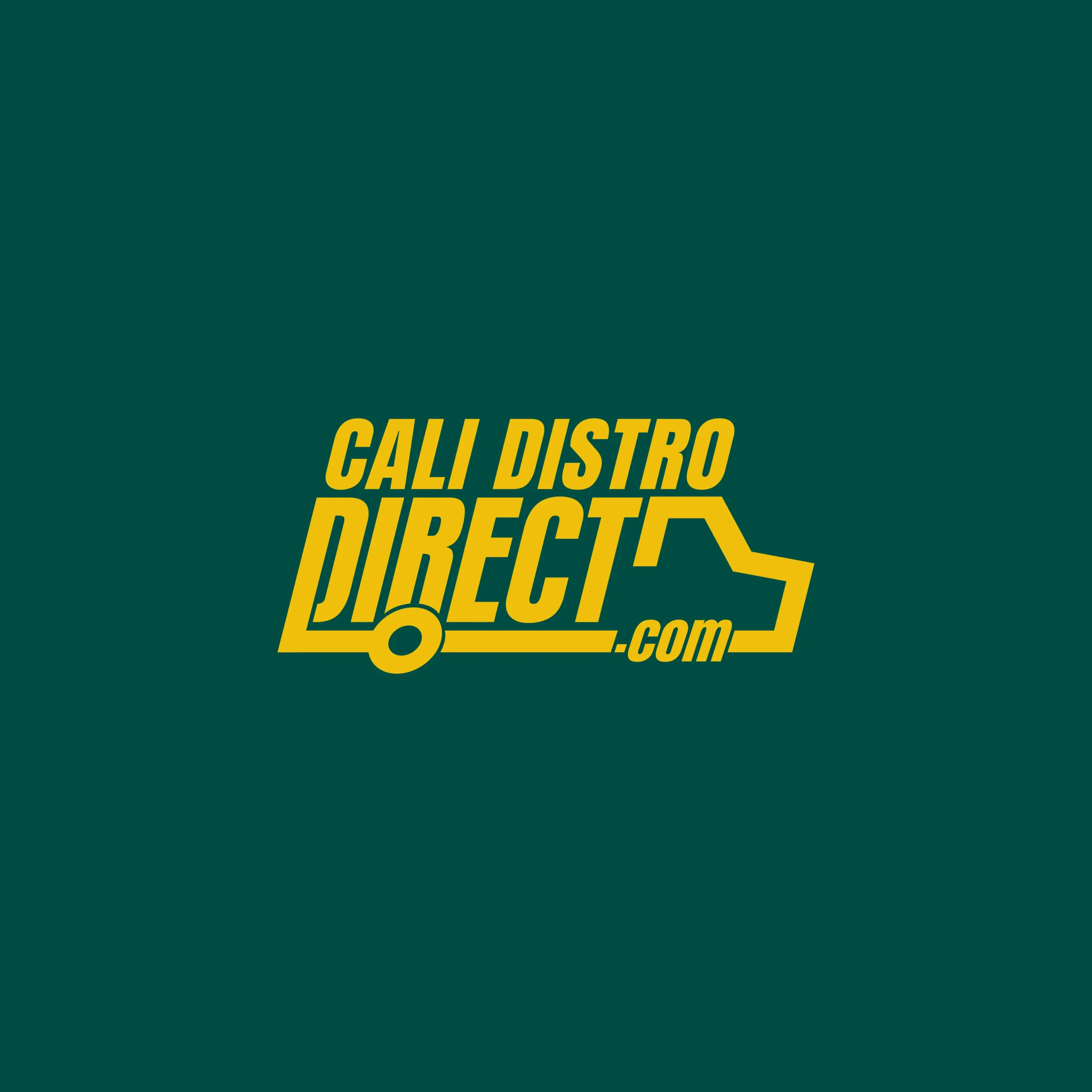 Bold logo design for Cali Distro Direct featuring a delivery truck graphic in bright yellow on a deep green background, branding for California-based distribution company, created by Draftss, unlimited distribution logo design, delivery service logo example, unlimited graphic designs, draftss, draftss portfolio, unlimited logo designs