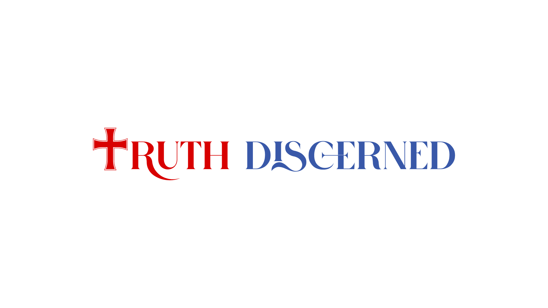 Logo design for Truth Discerned platform, featuring red cross integrated in the “T” to represent unwavering values, blue lettering with a curved “S” symbolizing insight, modern and meaningful branding created by Draftss, unlimited logo design, faith-based platform logo example, unlimited graphic designs, draftss, draftss portfolio